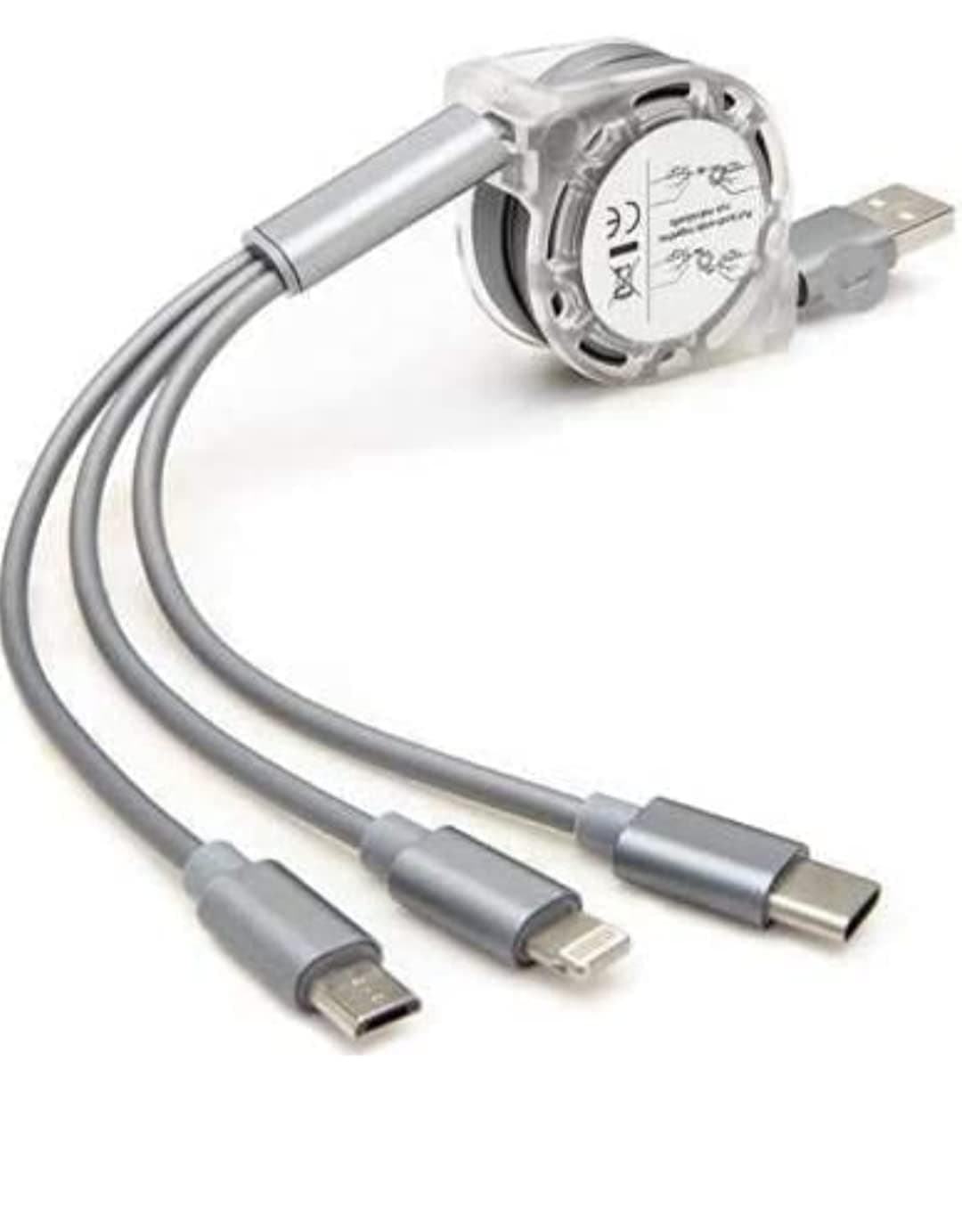 GUFFI Multi Retractable 3.0A Fast Charger Cord, Multiple Charging Cable 4Ft/1.2m 3-in-1 USB Charge Cord Compatible with Phone/Type C/Micro USB for All Android and iOS Smartphones (Random Colour)