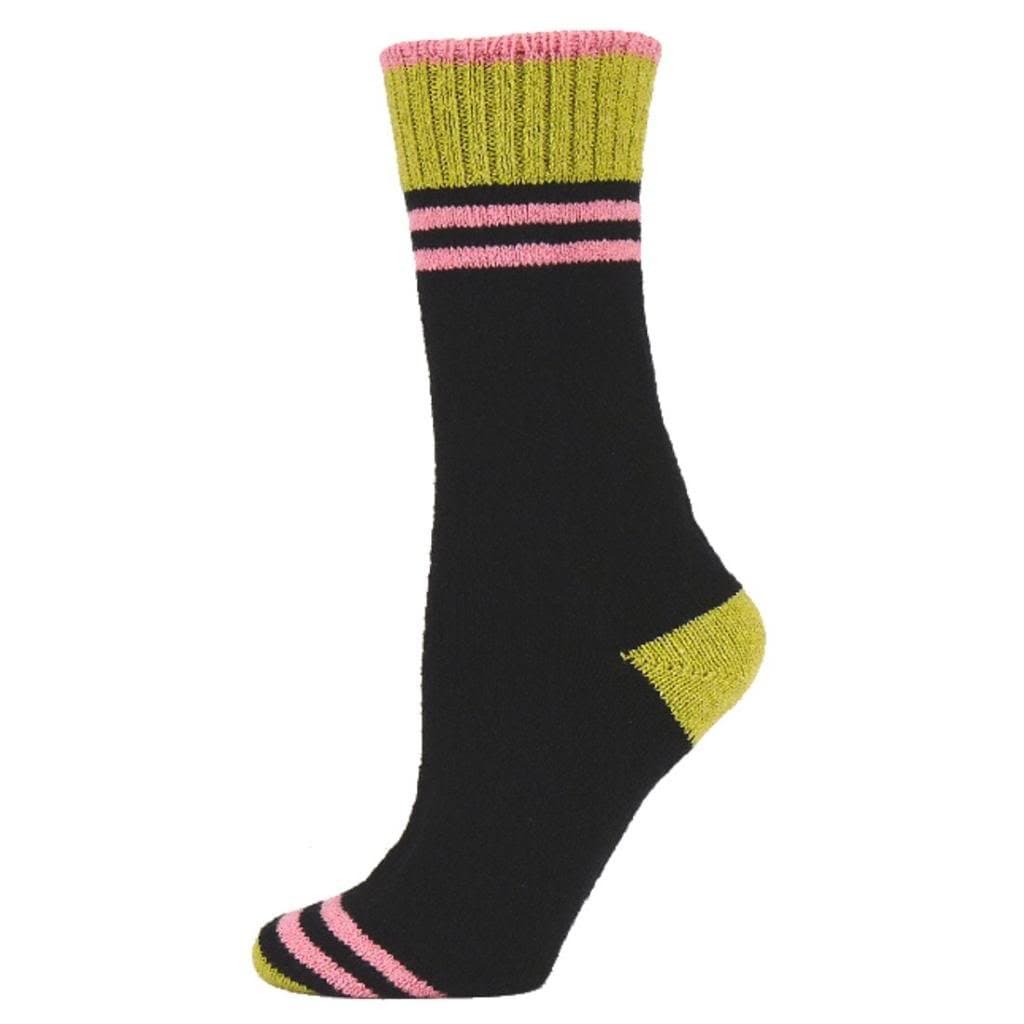 QT Sporty Stripe Crew Sock (Black - Medium)