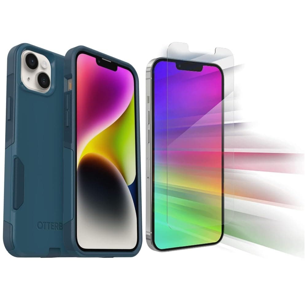 OtterBoxiPhone 14 Plus (Only) - Commuter Series Case - Don't Be Blue - with Zagg Glass Elite Clear Screen Protector - Non-Retail Packaging