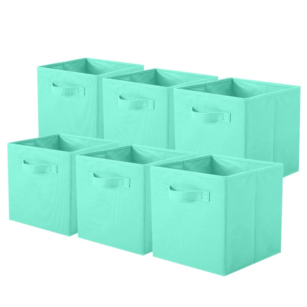 ShellKingdom Storage Bins, Foldable Fabric Storage Cubes and Cloth Organizer Drawer for Closet and Toys, 6 Pack (Mint Green)