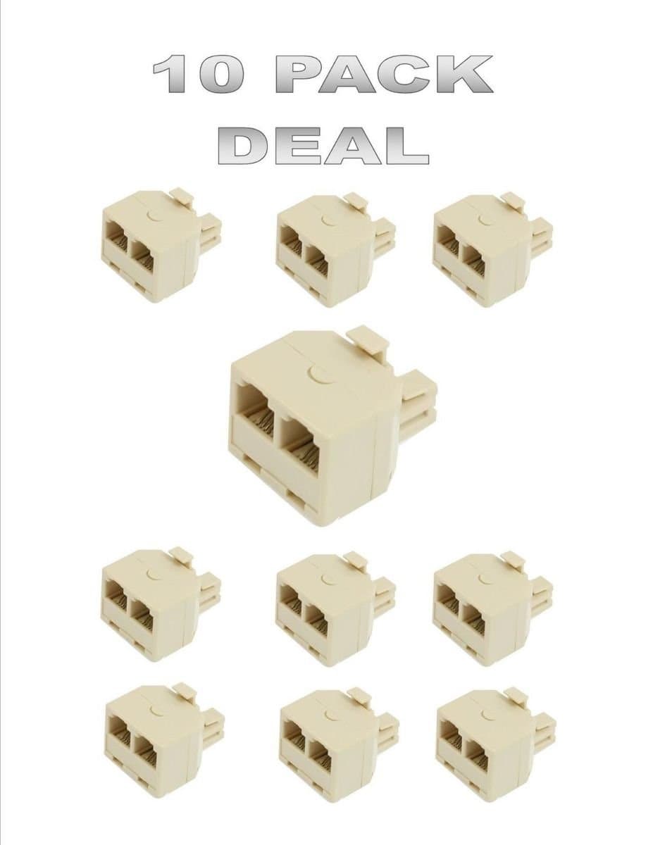 10 PACK 2 Way Telephone Jack Splitters RJ11 Duplex Phone Line Directv Dish Beige