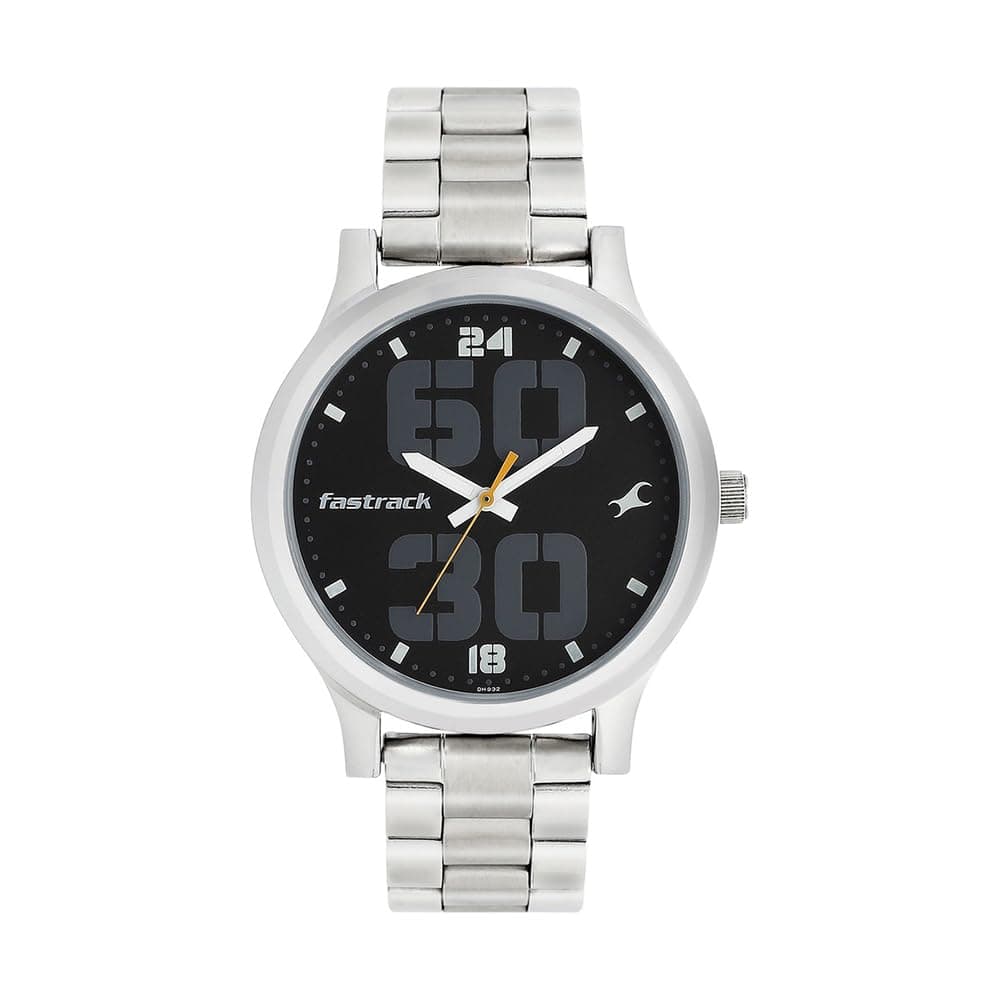 Fastrack Bold Quartz Analog Black Dial Silver Stainless Steel Strap Watch for Guys - NT38051SM07