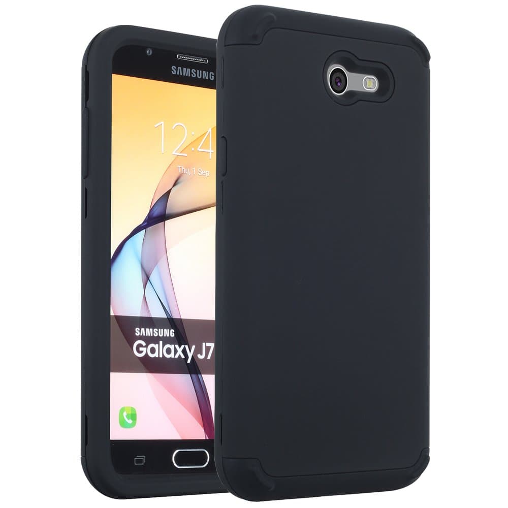 for Galaxy J7 Perx Case,J7 Prime Case,J7 Sky Pro Case,Galaxy J7 V Case,Samsung Galaxy J7 2017 Case,Alkax Dual Layer Heavy Duty Hybrid Protective Shockproof Armor Case Slim Rubber Hard Cover-Black