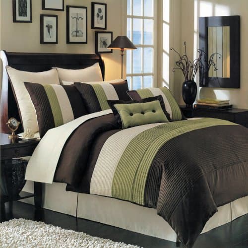 Hudson Sage King Size Luxury 8 Piece Comforter Set Includes Comforter, Bed Skirt, Pillow Shams, Decorative Pillows