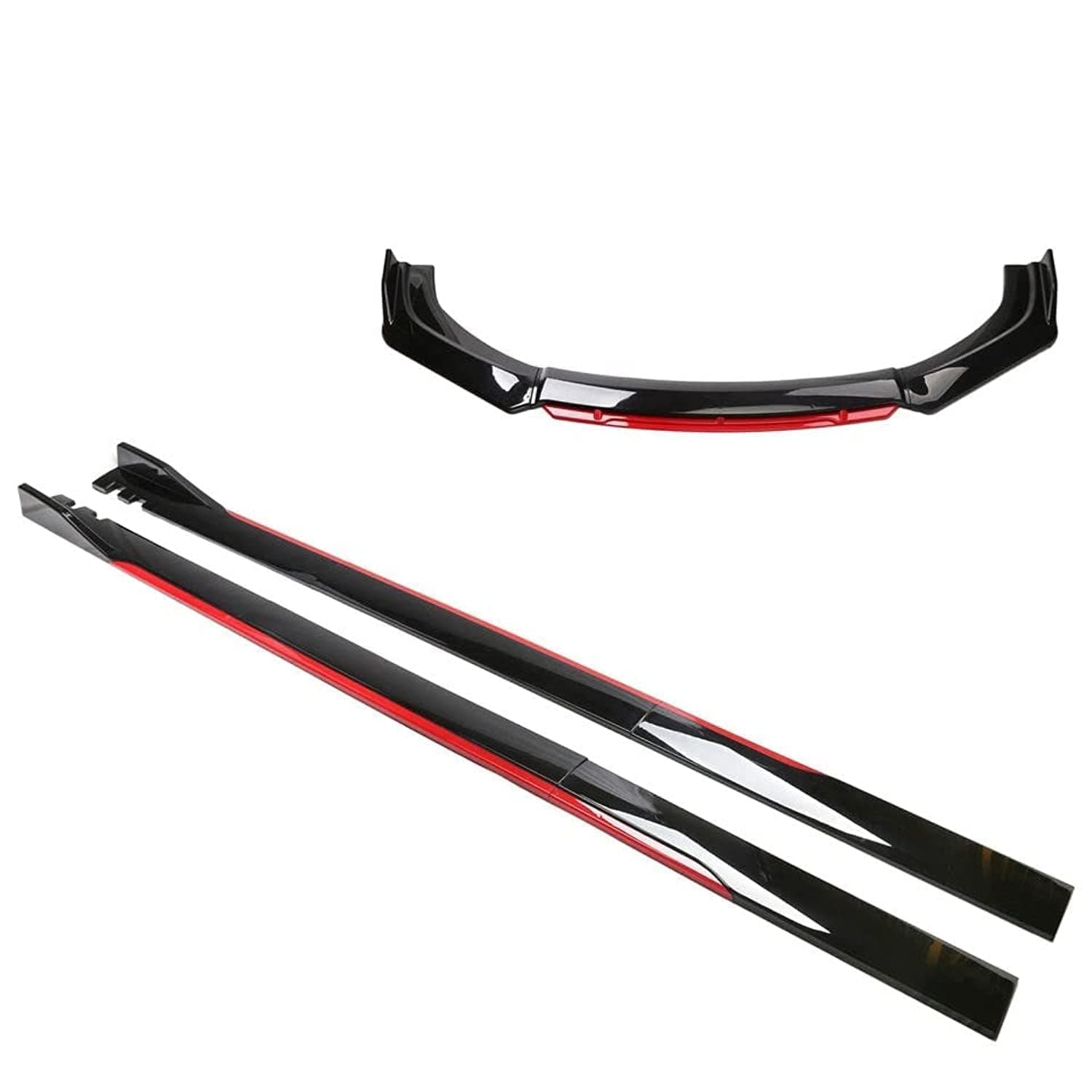 Car universal modification front bumper lip with long Side skirt - Red and Black