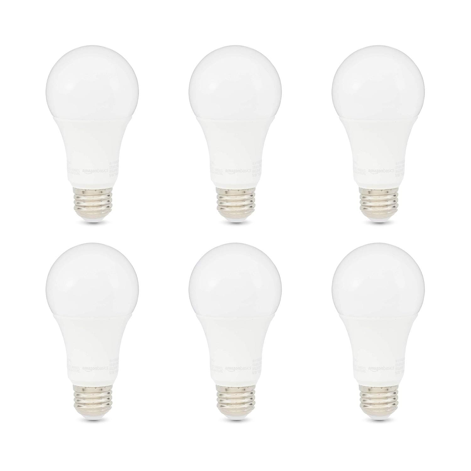 Amazon Basics A19 LED Light Bulbs, 100W Equivalent, 15W Energy Efficient, E26 Standard Base, Daylight White 5000K, Non-Dimmable, 10,000 Hour Lifetime, 6-Pack