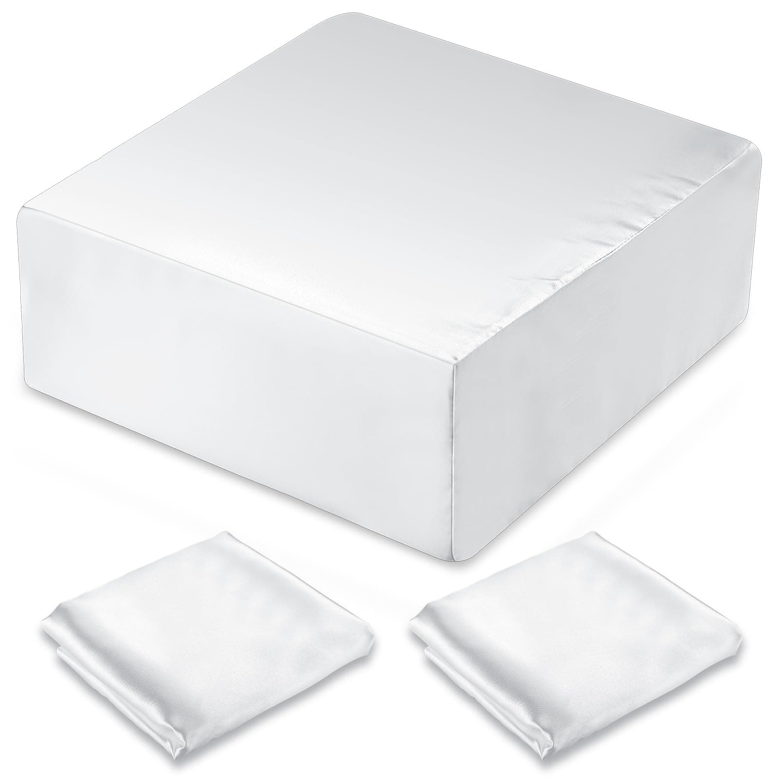 2 Pcs 12 x12 x5.5 Satin Pillowcase for Cube Shape Silky Pillow Cover with Hidden Zip Smooth Pillow Cases Bulk Cover with Zipper, Only Pillowcase