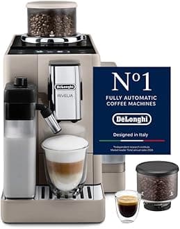 De'Longhi Coffee Machine RIVELIA Fully Automatic Espresso Machine with 22+ Hot & Iced Beverages, Bean Hopper, Color Touch Display, 13 Grinder Settings, LatteCrema,Twin Shot EXAM440.55.BG (Europe Made)