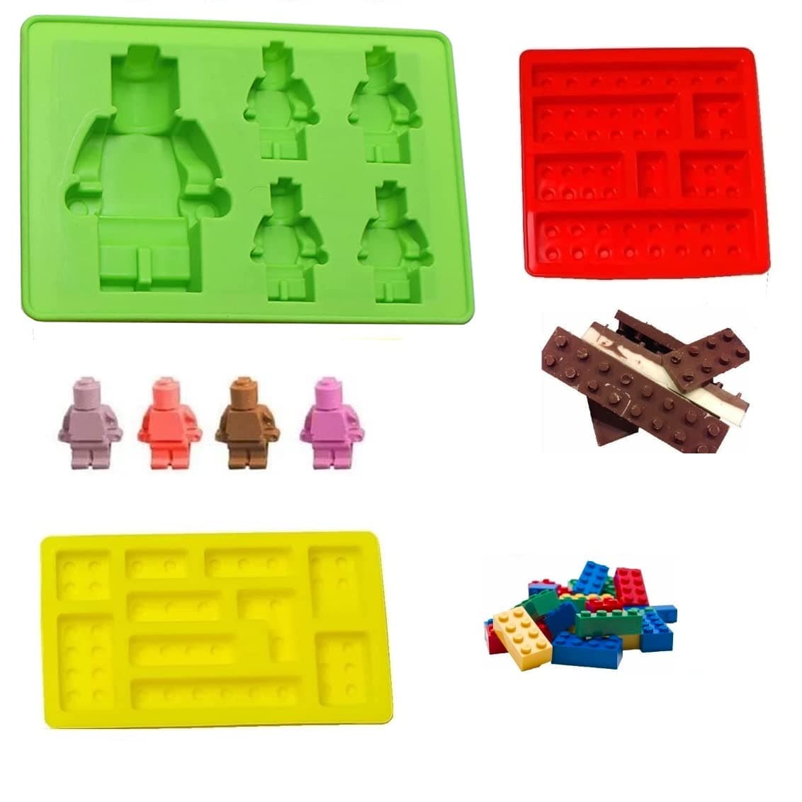 Building Brick Candy Mold Silicone Chocolate Robot Mold Set of 3 Ice Trays Ideal Making Melted Chocolate Fondant Cake Jelly Ice Cube for Kids Party