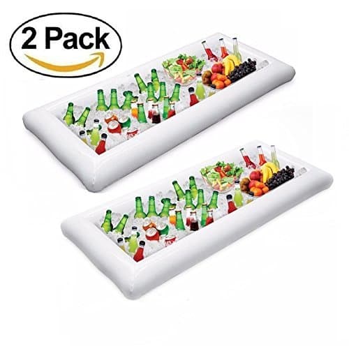 Inflatable Pool Table Serving Bar - Bamshoot 2 PCS Inflatable Serving/Salad Bar Tray Food Drink Holder for Party Picnic BBQ Pool Party Buffet Luau Cooler,with a Drain Plug