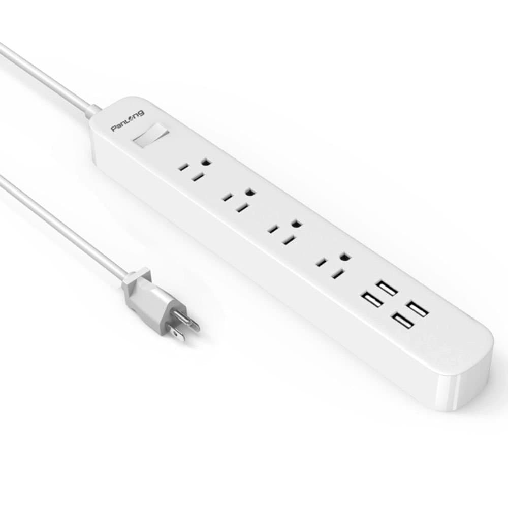 Panlong 4-Outlet Power Strip Surge Protector with 4 USB Charging Ports and 5ft Power Cord, Micro USB Charging Cable Included