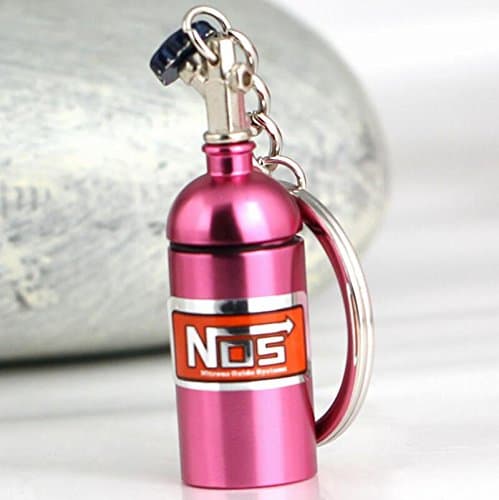 RUIIO Creative Auto Parts Models Mini Nitrous Oxide Bottle Keychain Key Chain Ring Medicine Bottle (Pink)
