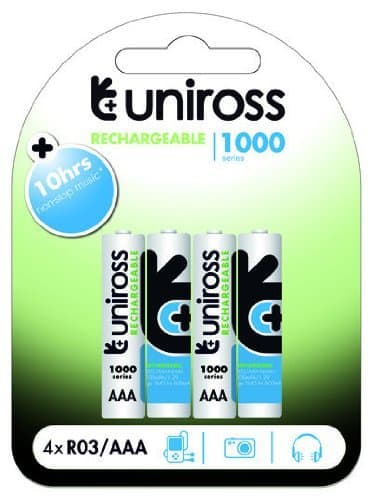 Uniross Performance 4 x AAA 1.2v 1000 mah Rechargeable Batteries
