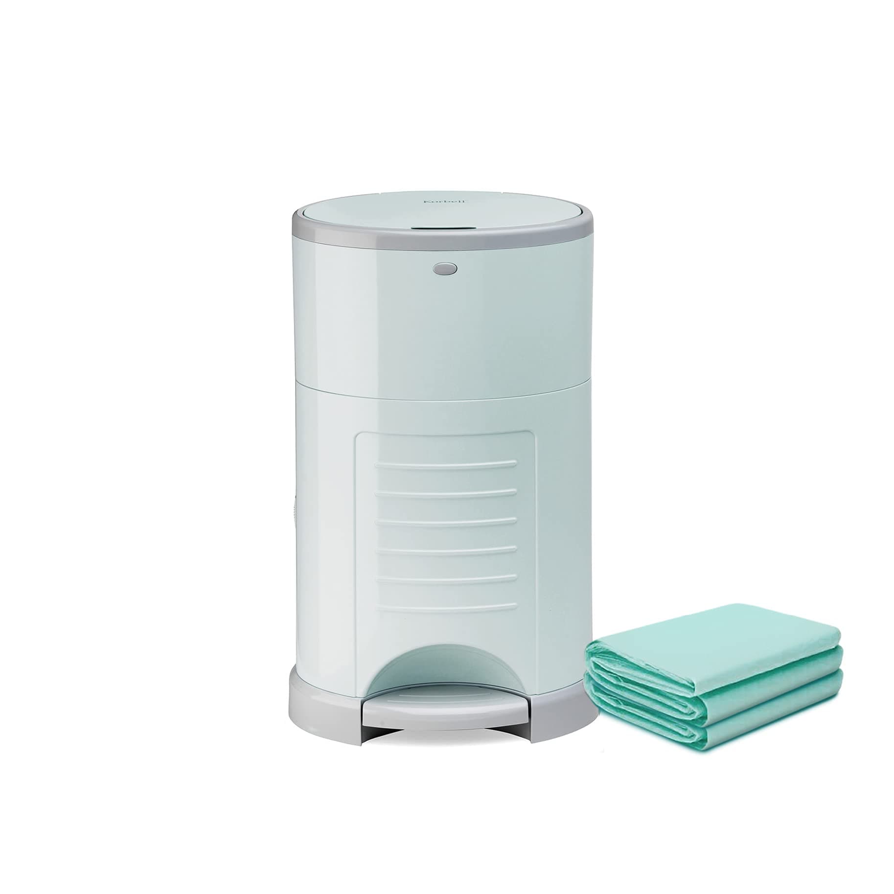 Korbell Classic Nappy Bin & Disposable Liner Bundle Lasting Up to 10 months | 44 weeks Hygienic, Odour Trapping & Hands Free | Includes 4 Packs of Biodegradable Liners | Mint