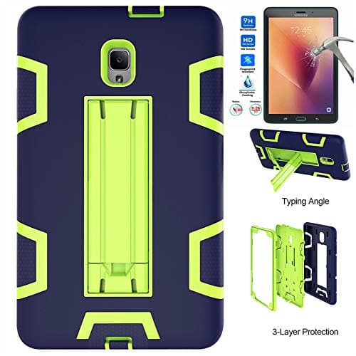 Galaxy Tab A 8.0 2017 Case with Premium HD Screen Protector, I VIKKLY [Kickstand] Heavy Duty Hybrid Rugged Shockproof Case for Samsung Galaxy Tab A 8.0 (SM-T380/T385) 2017 Release (Green/Navy Blue)