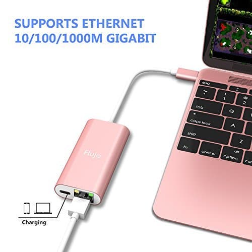 USB-C to Ethernet Adapter, Type c to 1 USB C Power Delivery +1 Gigabit Ethernet 10/100/1000 Mbps LAN Network for MacBook,Google Chromebook Pixel and More Type C Devices (Pink Gold)
