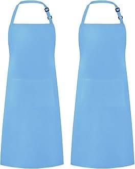 Syntus 2 Pack Adjustable Bib Apron Waterdrop Resistant with 2 Pockets Cooking Kitchen Aprons for Women Men Chef, Light Blue