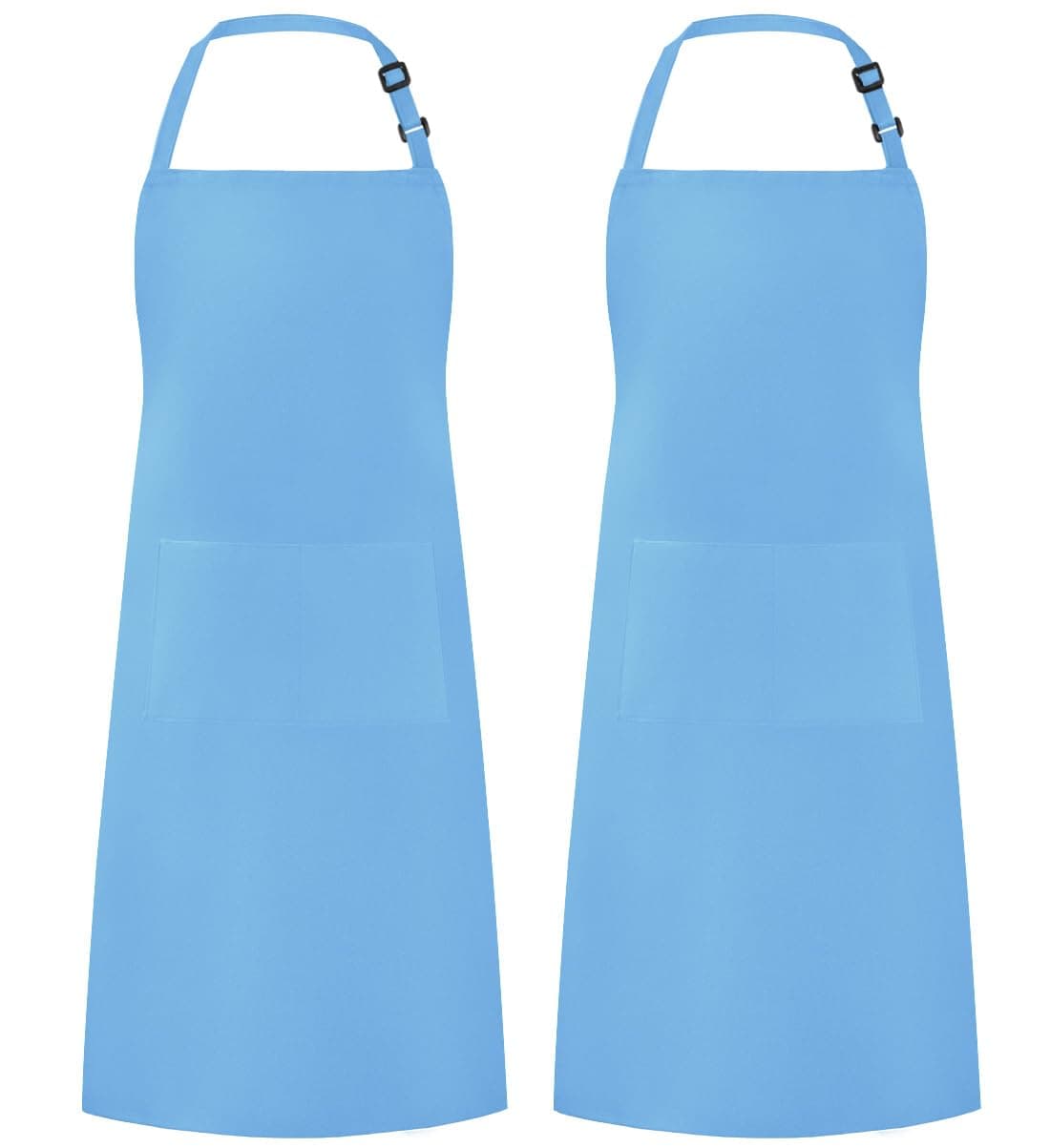 Syntus 2 Pack Adjustable Bib Apron Waterdrop Resistant with 2 Pockets Cooking Kitchen Aprons for Women Men Chef, Light Blue