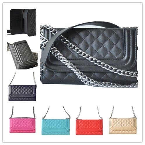 iPhone 6 plus Case for Women, 6s plus Case, Cover Case for iPhone 6 6s plus with Cards Slots, Lattice Wallet Case with Long Metal Chain Flip ID Card Slots Leather Purse Clutch with Mirror Black