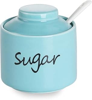 ONTUBE Ceramic Sugar Bowl with Lid and Spoon,Porcelain Sugar Pot,8oz (Turquoise)