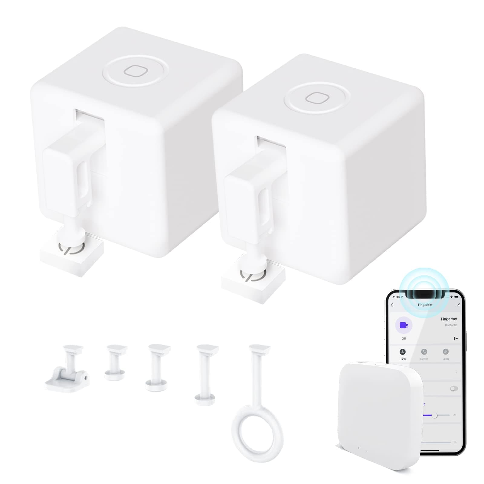Smart Fingerbot 2packs with Tuya Bluetooth Hub and Accessory kit, Smart Switch Button Pusher Adds Finger Touch Control, Compatible with Alexa, Google Home, Timing and Remote Control Finger Bot