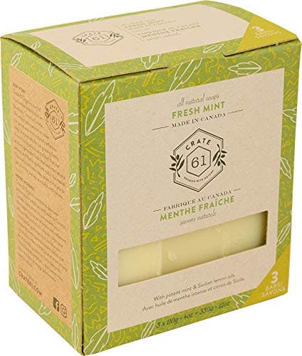 Crate 61 Fresh Mint Soap 3 pack, 100% Vegan Cold Process, scented with premium essential oils, for men and women, face and body. ISO 9001 certified manufacturer
