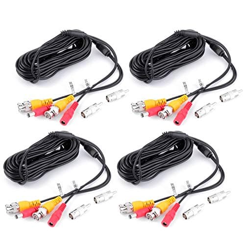 Zmodo BNC Video Power Cable (60 Feet) Security Camera Cable with Two Connectors for CCTV Video Surveillance System (4 Pack)