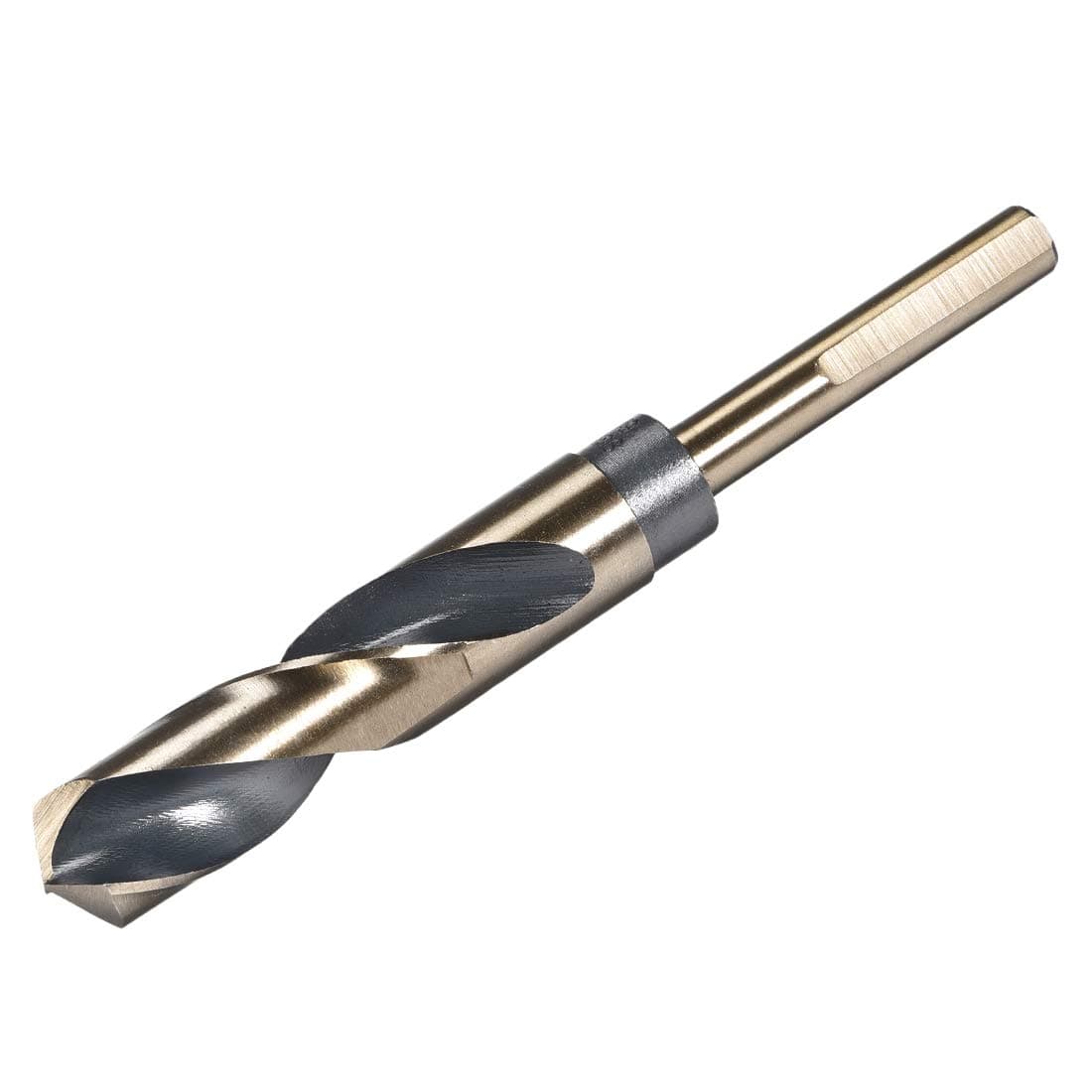 sourcing map Reduced Shank Twist Drill Bits 19mm Black Nitride & Gold Titanium Coated High Speed Steel 4341 with 10mm (3/8") Shank for Stainless Steel Alloy Metal Plastic Wood