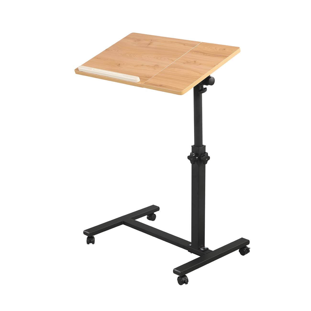 Overbed Bedside Desk Mobile Rolling Laptop Stand Tilting Overbed Table with Wheels Height Adjustable Tray Table for Laptop Bed Sofa Side Table (Wood)