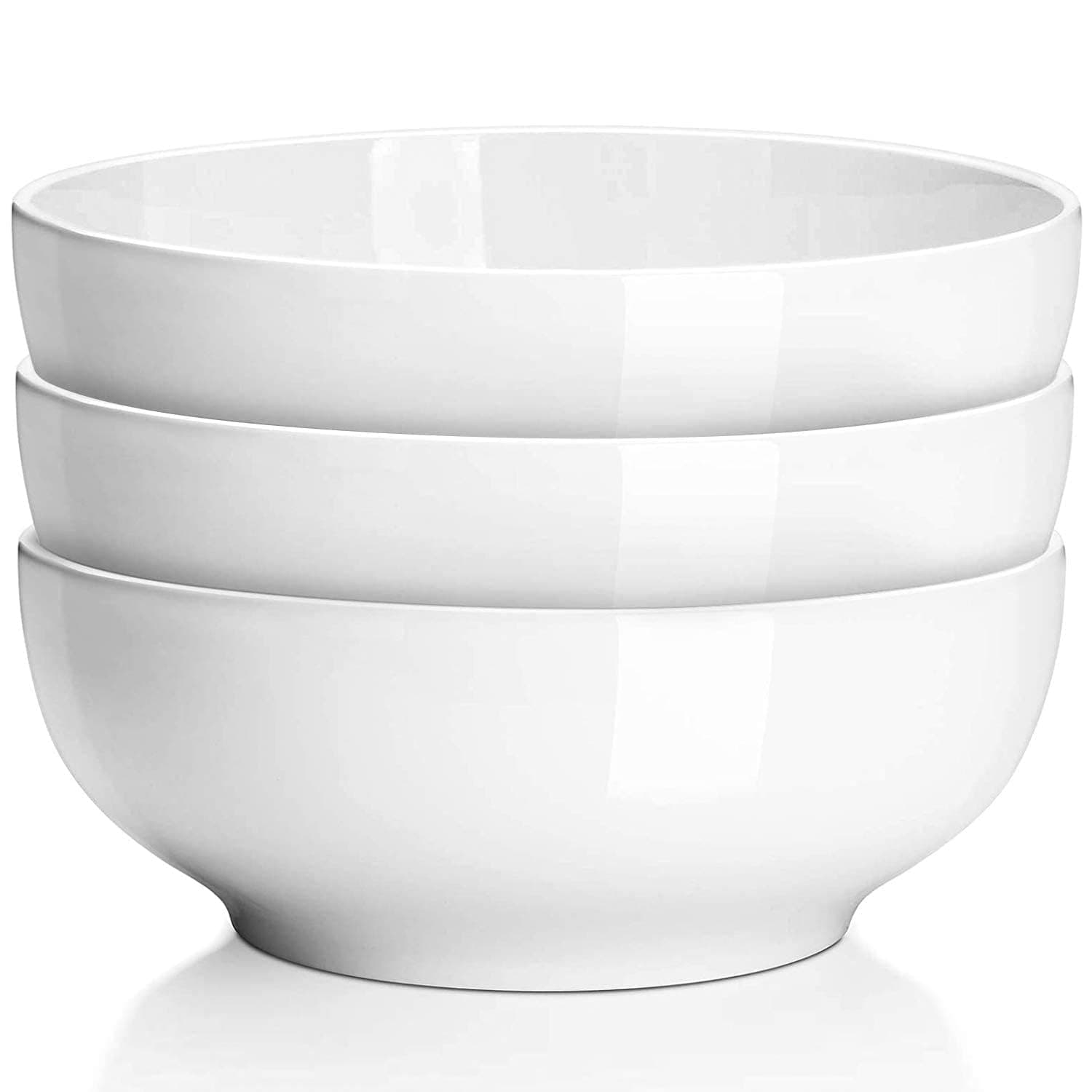 DELLING 60 Oz Large Serving Bowls Set of 3, 8 Inch White Ceramic Mixing Bowls - Soup Salad Pasta Ramen Bowls for Kitchen, Microwave Dishwasher Safe, Porcelain
