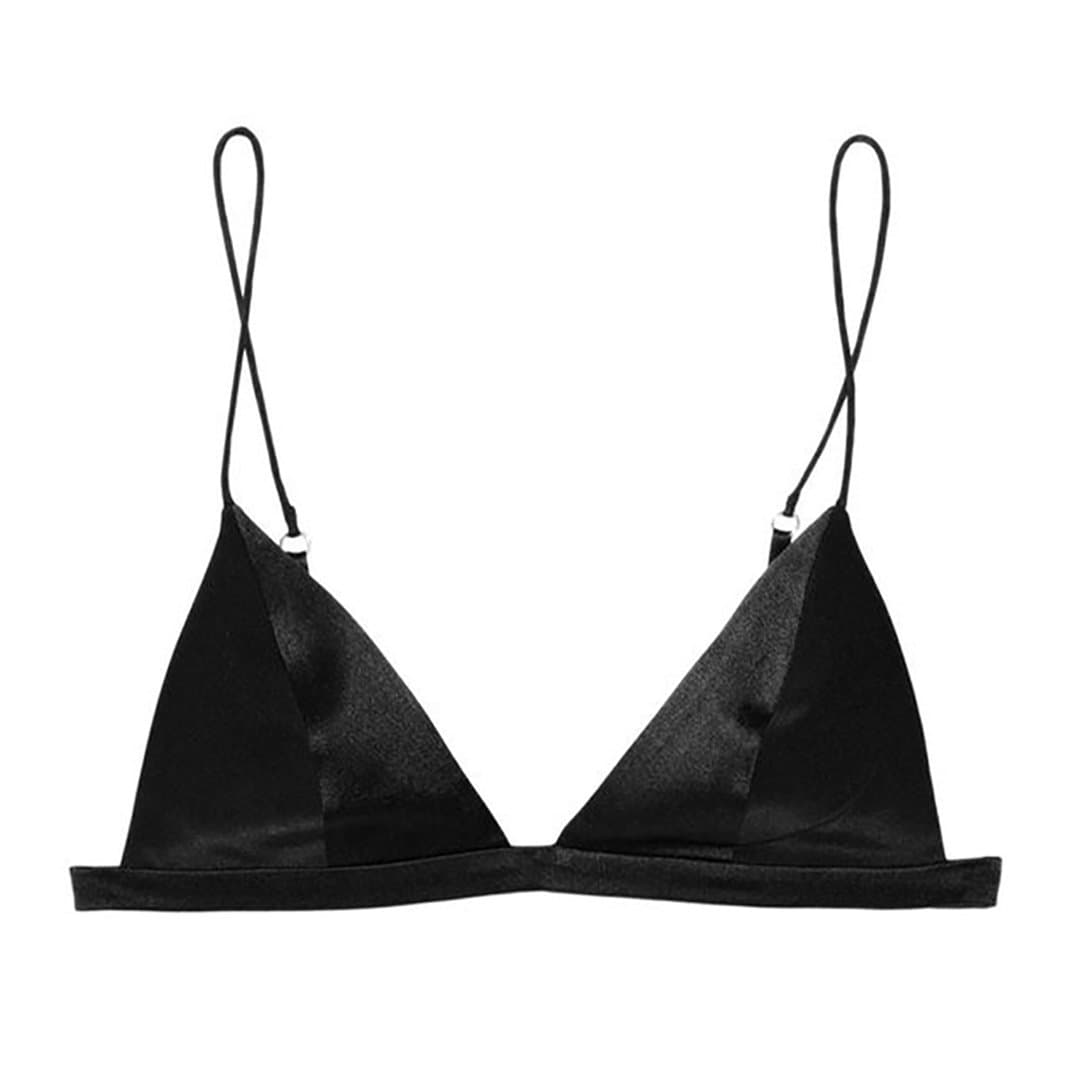 Women's Silk Satin Triangle Wire Free Bra, Sexy Bralette Top, Breathable Non-Underwire Bra (Small, Black)