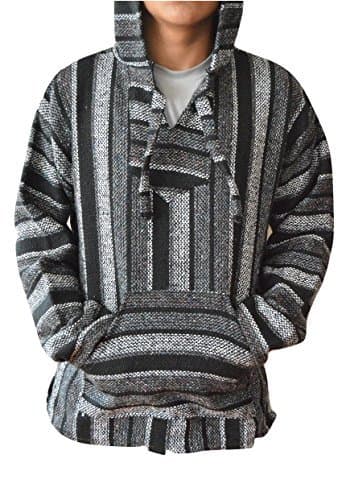 Baja Hoodie Grey Black Pullover Mexican Jerga Drug Rug Pullover S M L XL 3XL