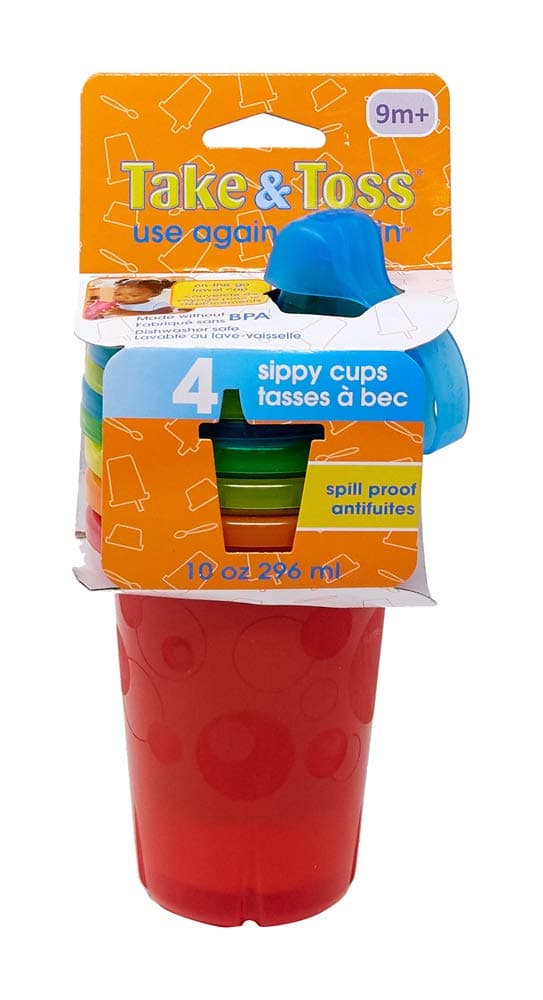 Take & Toss Spill Proof Sippy Cups - Reusable Toddler Cups - Rainbow - Kids Cups and Snap On Lids for Ages 9 Months and Up - 4 Count