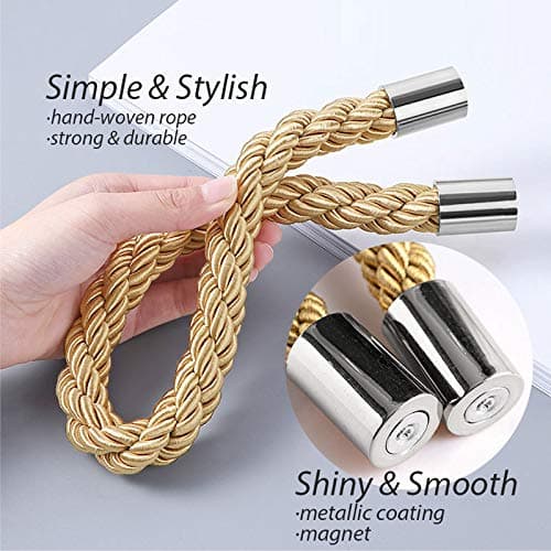NICEEC 4 Pack Strong Magnetic Curtain Tiebacks Modern Simple Style Drape Tie Backs Convenient Decorative Weave Rope Curtain Holdbacks for Thin or Thick Home & Office Window Draperies (Bronze)