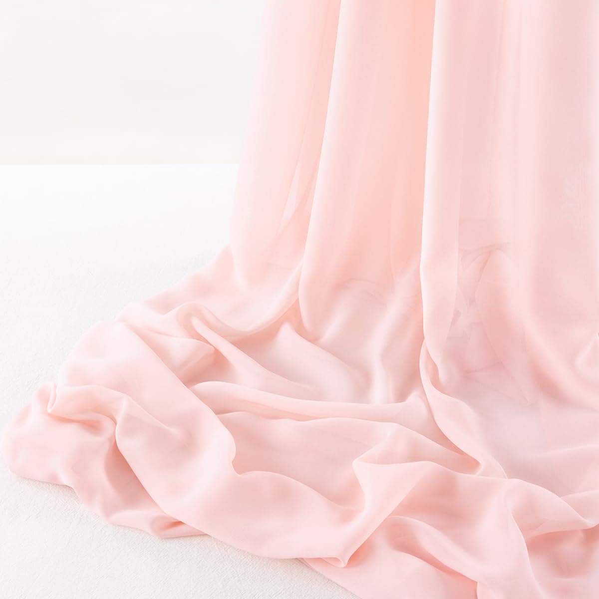 LANSITINA Solid Color Sheer Chiffon Fabric by The Yard for Wedding Party Draping and Dresses Table Runner 59" × 180" (5 Yards)(Blushing Pink)