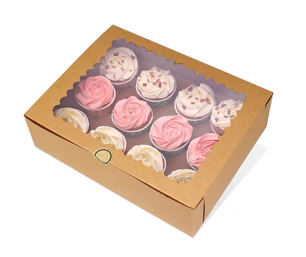 Funito 6-Set Cupcake Boxes Hold 12 Standard Cupcakes, Brown Cupcake Containers, Cupcake Carrier, Food Grade Kraft Cupcake Holders for Cookies, Muffins and Pastries