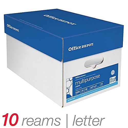 Office Depot® Premium Multi-Use Printer & Copy Paper, 10 Reams, Bright White, Letter (8.5" x 11"), 5000 Sheets Per Case, 20 Lb, 96 Brightness