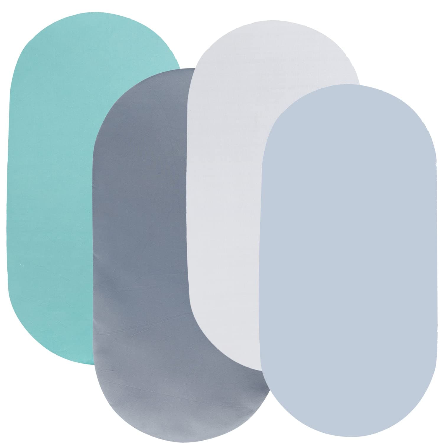 TontukatuBassinet Sheet Set 4 Pack Snug Fitted Cradle Fitted Sheets, Stretchy Ultra Soft, Oval Rectangle Hourglass Bassinet Mattress, Unisex Boy Girl, Green/Grey/White/Lt Blue (4PSHUIBAILVLAN-TT041)
