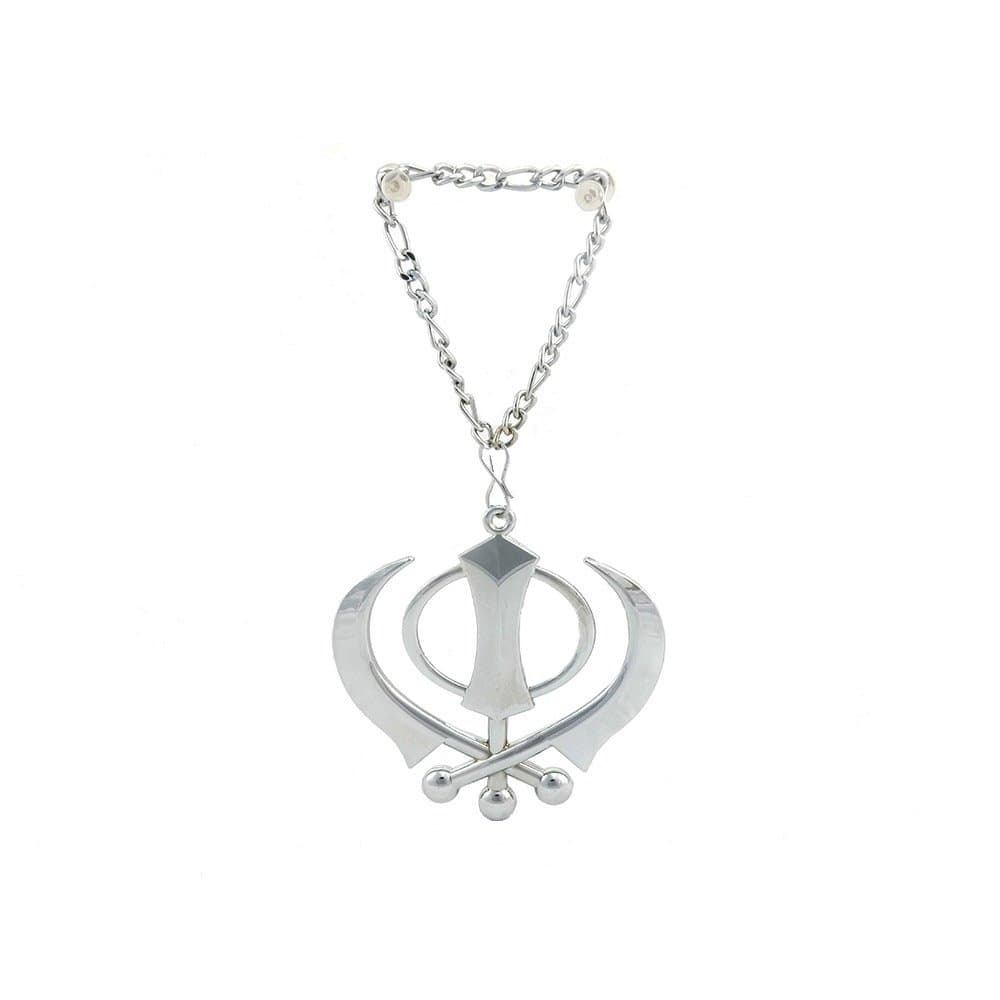 Silver Khanda for Car Rear Mirror with Chain