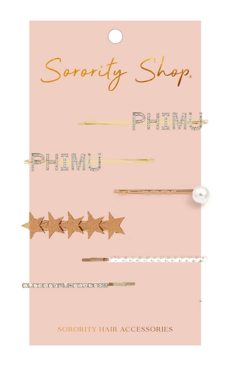 Phi Mu - Sorority Hair Clips - 6/pack
