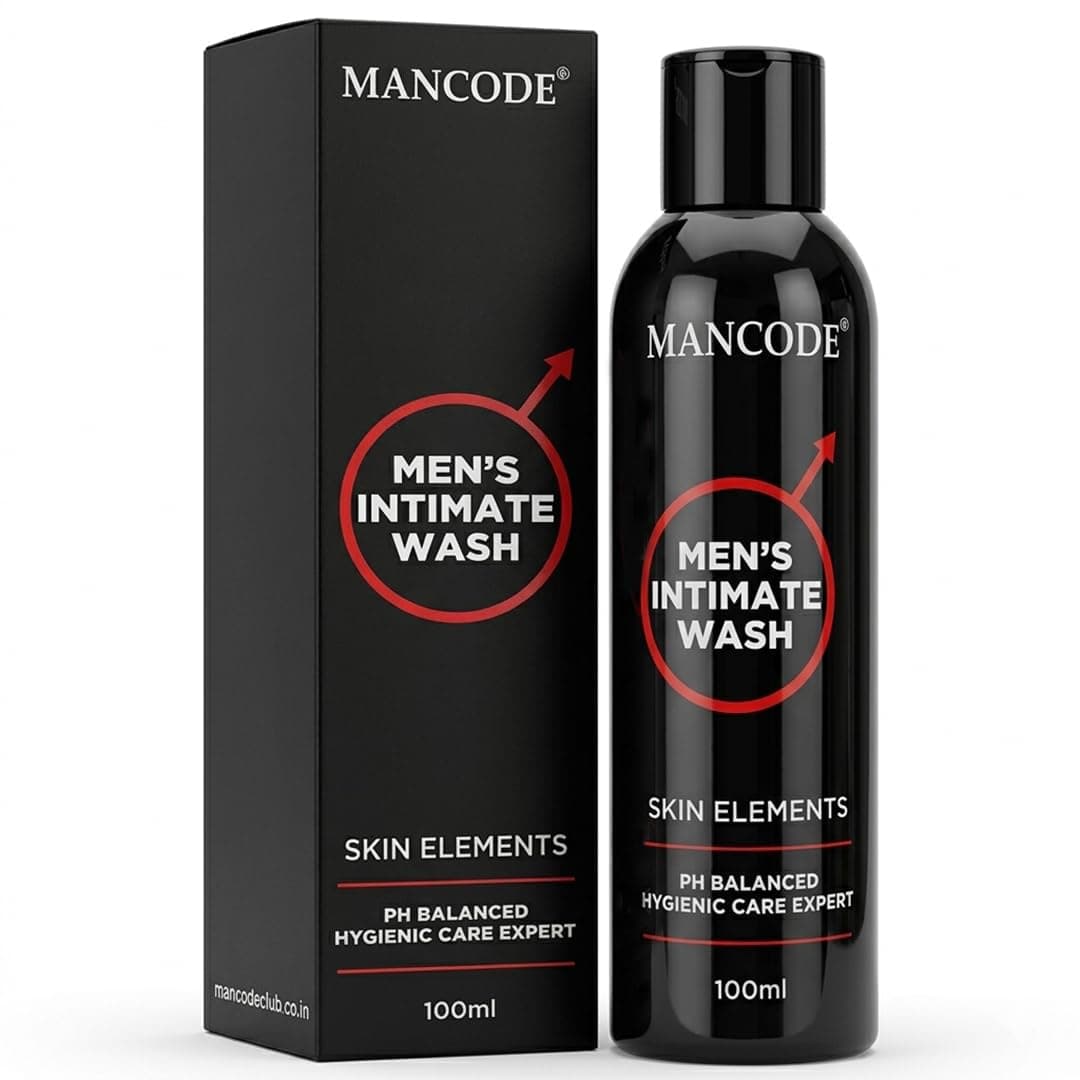MAN CODE Intimate Wash For Men - 100ml with Tea Tree Essential Oil Ayurvedic & Natural Personal Intimate Hygiene Prevents Itching Irritation & Dryness Caused By Sweating Ball Wash for Men
