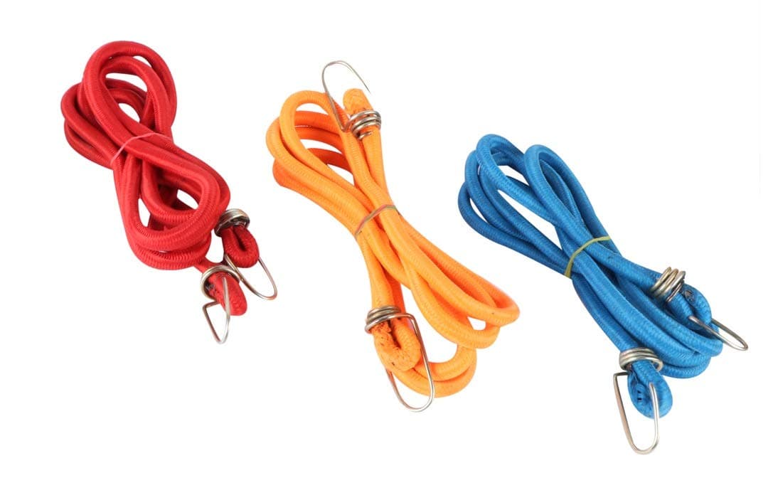 SARTHAK® High Strength Elastic Nylon and Polyester Bungee/Shock Cord Cables for Bikes, Multi Color Luggage Strap Tying Rope with Hooks (Set of 3 - 7ft Each) , Assorted Neon Color