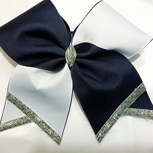 Cheerleading Bow - Navy/White - Big 3 inch Wide Width Base Cheer Bow on Elastic Pony-O Available - JUST Ask!! Many Other Cheer Bows Available