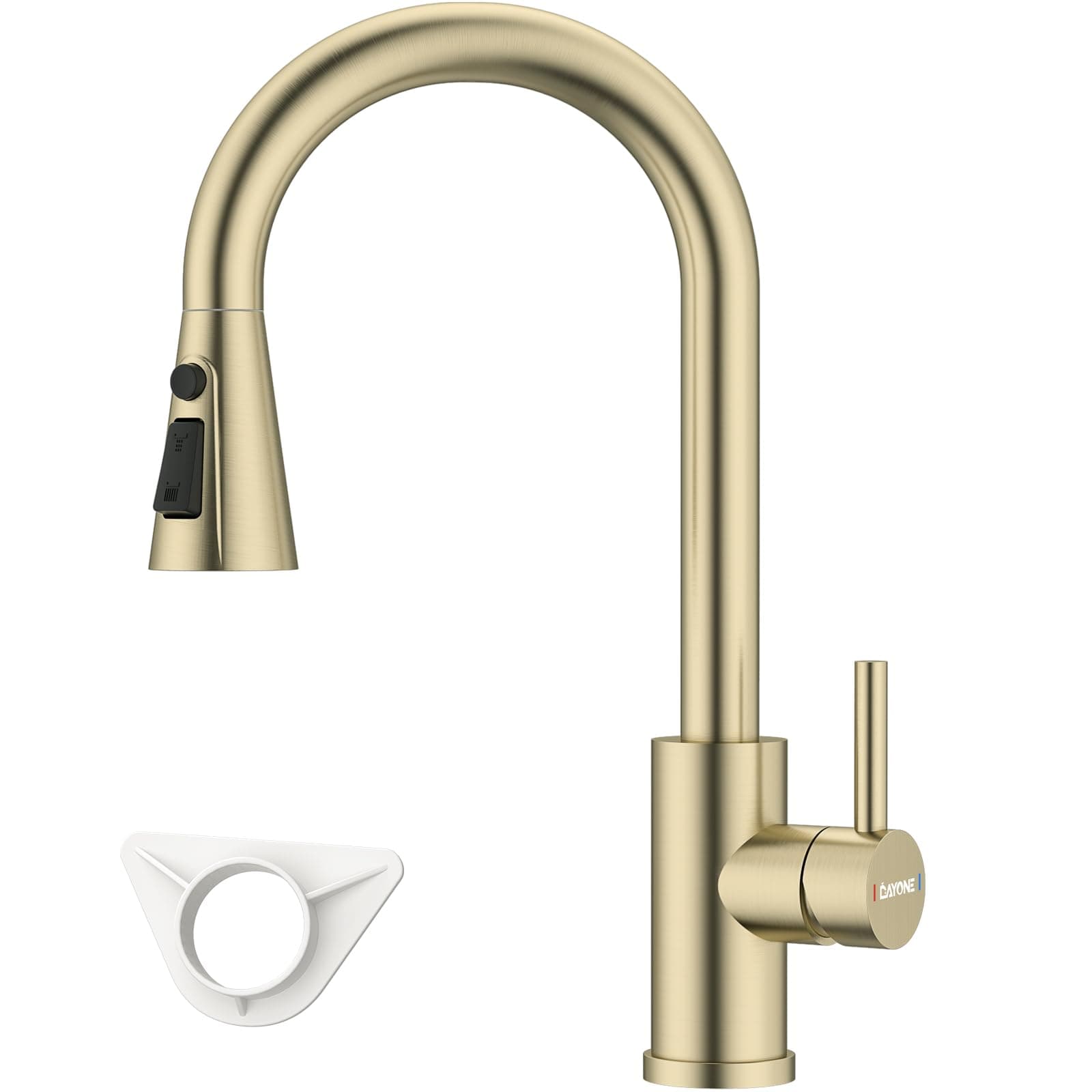 DAYONE Gold Kitchen Sink Tap Mixer with Pull Out Sprayer, SUS304 Stainless Steel Sink Mixer Taps, 360°Swivel High Arc 3 Functions Spray Brush Gold Kitchen Faucet