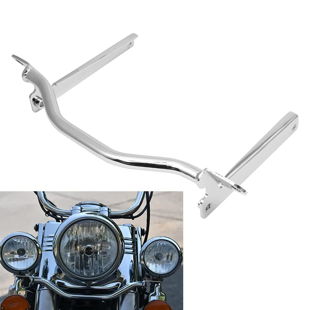 H RUO Chrome Motorcycle Passing Light Bracket Driving Pass Spotlight Mount Bar Compatible with Harley Softail Heritage FLST 2002-2017 Fatboy FLSTF