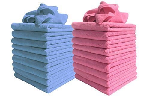 DCS 20 Large Microfibre Cloth 40x40cm – Super Soft Microfibre Cleaning Cloths for Kitchen, Bathrooms, Mirrors, Motorbike, Car Cleaning - Streak Free Washable Cloths to Clean Surfaces -10Blue & 10Pink