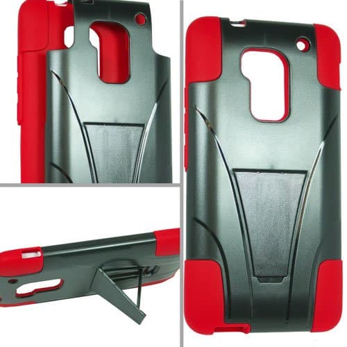 HTC One Max T6 Hybrid Case with Y Shape Stand Protector Cover - Black and Red