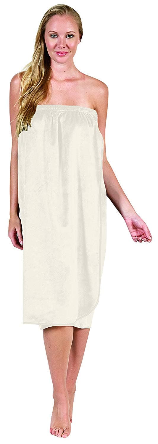Cloud 9 Women's Plush Microfiber Knee Length Spa Wrap, Simple Body Wrap, Microfiber, Elasticized Top with Touch-and-Close Fasteners, Machine Washable, 32 inch Length, Soothing Sand