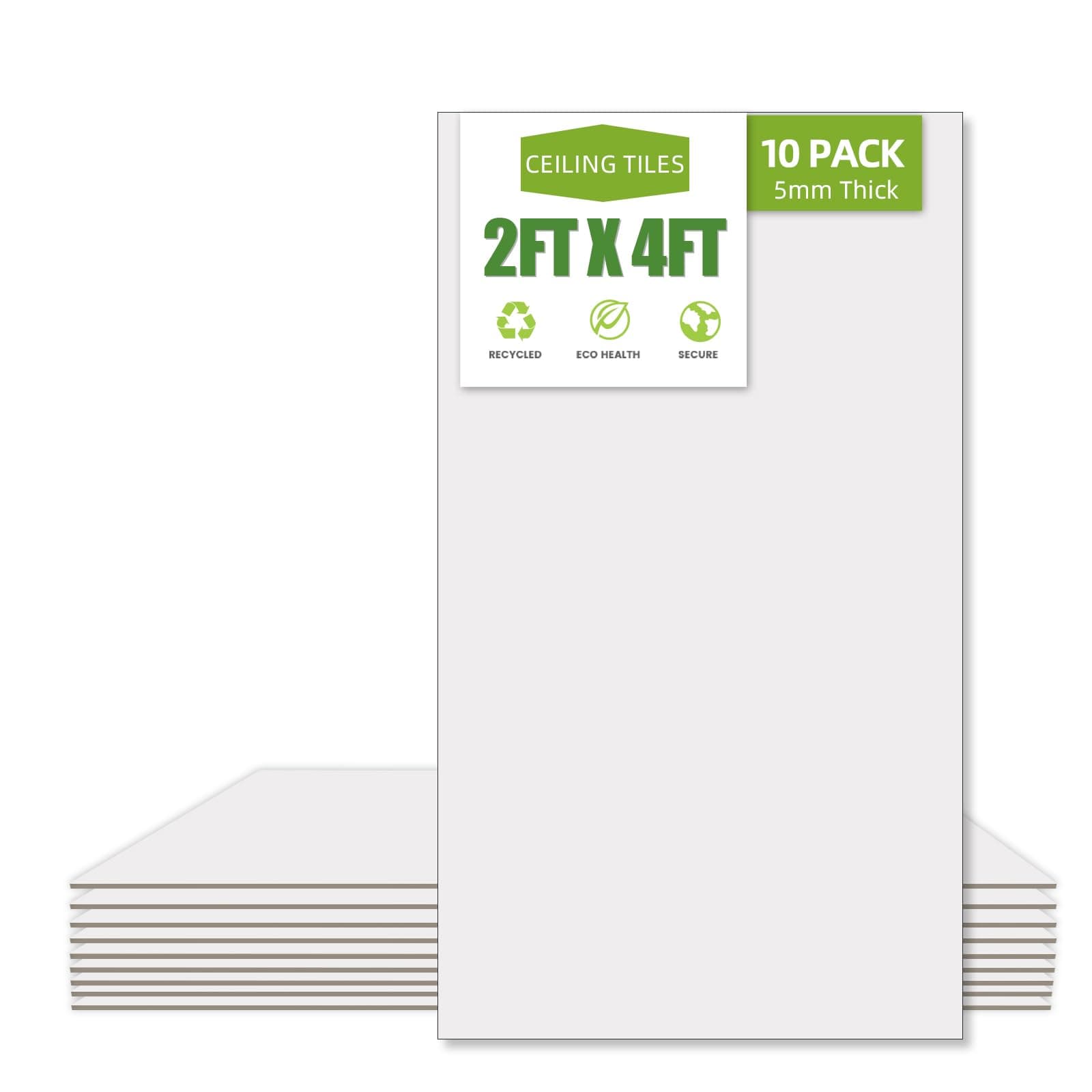 2ft x 4ft Drop Ceiling Tiles,Smooth White PVC Ceiling Panel 24 x 48in. Waterproof, Washable and Fire-Rated - Reusable - High-Grade PVC to Prevent Breakage-Cover 80 Sq. Ft-Package of 10 Tiles