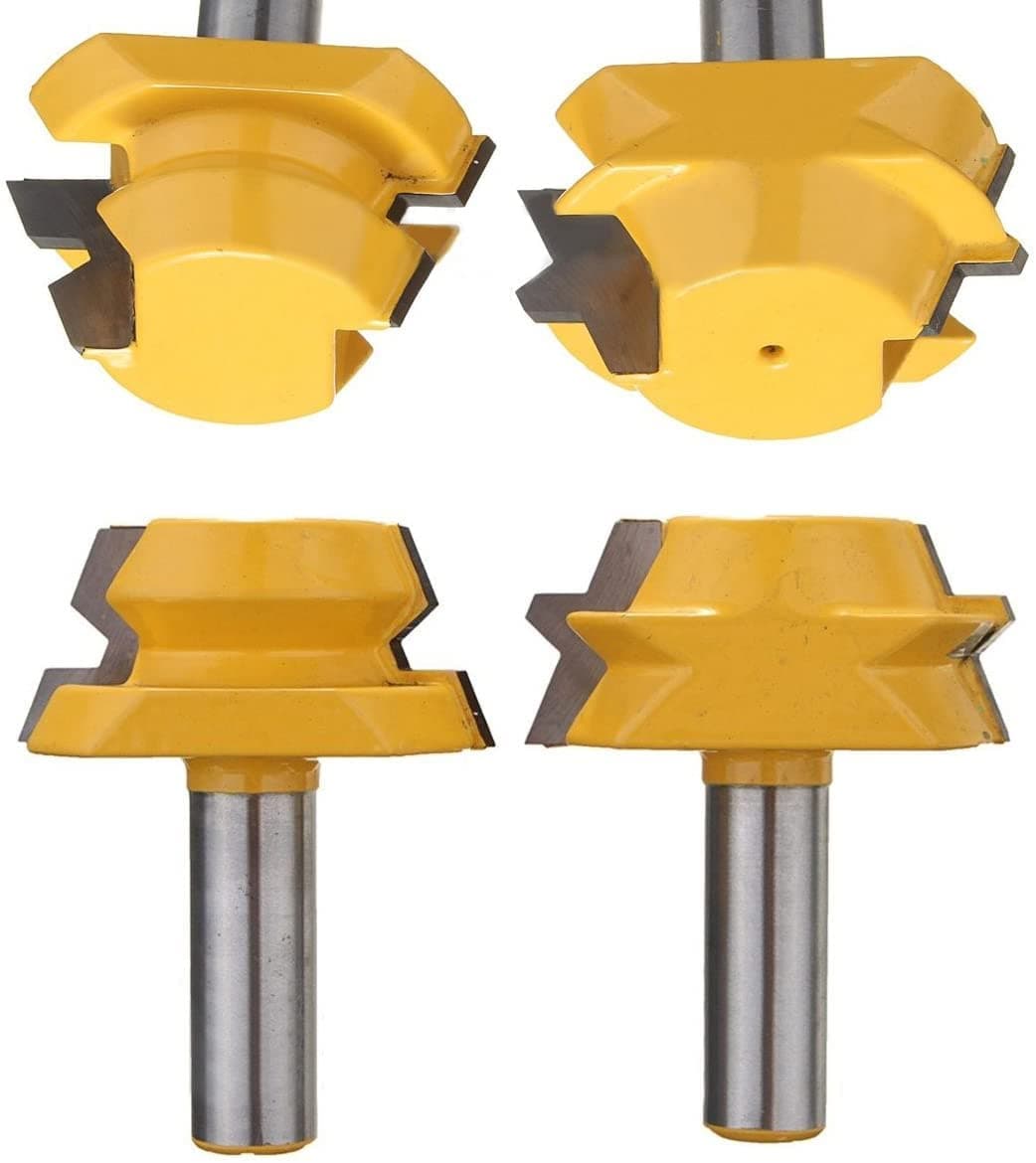 1/2" Shank 2pcs Lock Miter Router 22.5 Degree Glue Joinery Router Bit Set Tenon Cutter Wood cutter for Woodworking Power Tool